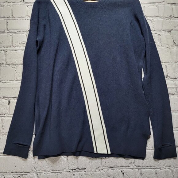 Athleta Streetwise Stripe Navy Blue Sweater With Coolmax & Thumbholes Size S - Picture 4 of 13